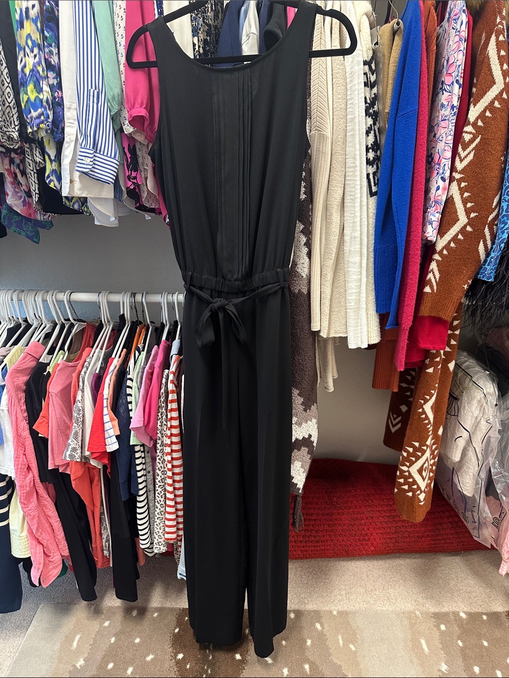 LOFT Black Sleeveless Tie-Waist Jumpsuit